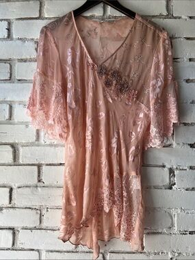 90s Spencer Alexis Blush Pink Floral Embroidered V-Neck Dress